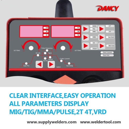 Pulsed mig tig mma 3 en 1 soldadora inverter, operación fácil portátil, pantalla digitalizada, control de salida preciso