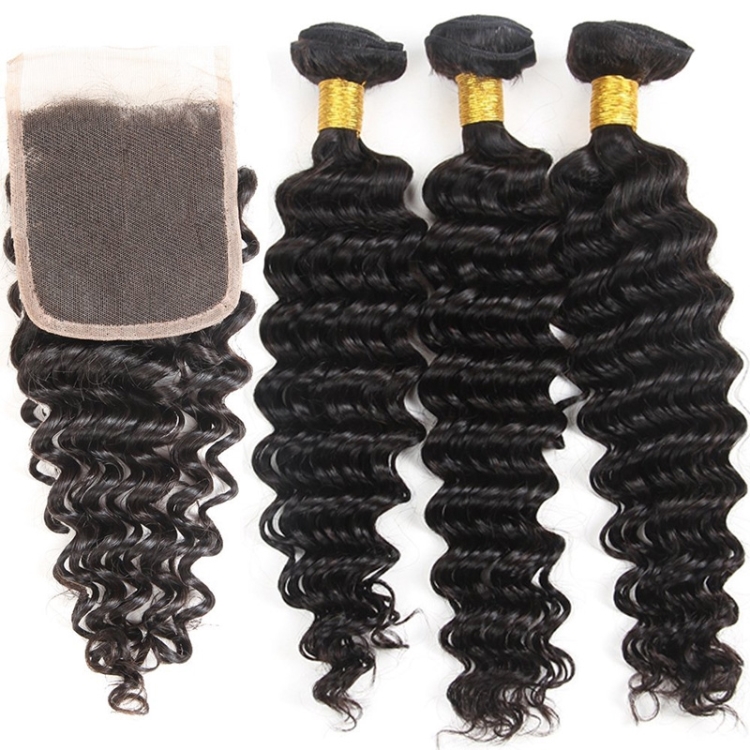Remy Virgin Human Hair Deep Wave Hair Bundles Extensions Brazilian Bundles With Closure
