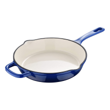 28cm Enamel Cast Iron Round Fry Pan with Long Handle