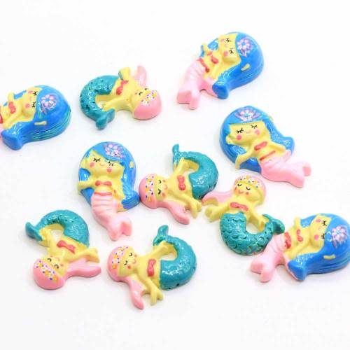 Ποικιλία 100Pcs / Lot Resin Flatback Mermaid Girl Cabochons Kawaii Cartoon Flat Back Mermaid Embellishment Jewelling Making Findings