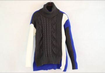 Blue And White Stitching Turtleneck Sweater