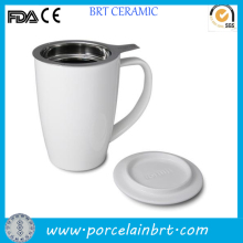 White Ceramic Teacup with Stainless Steel Filter