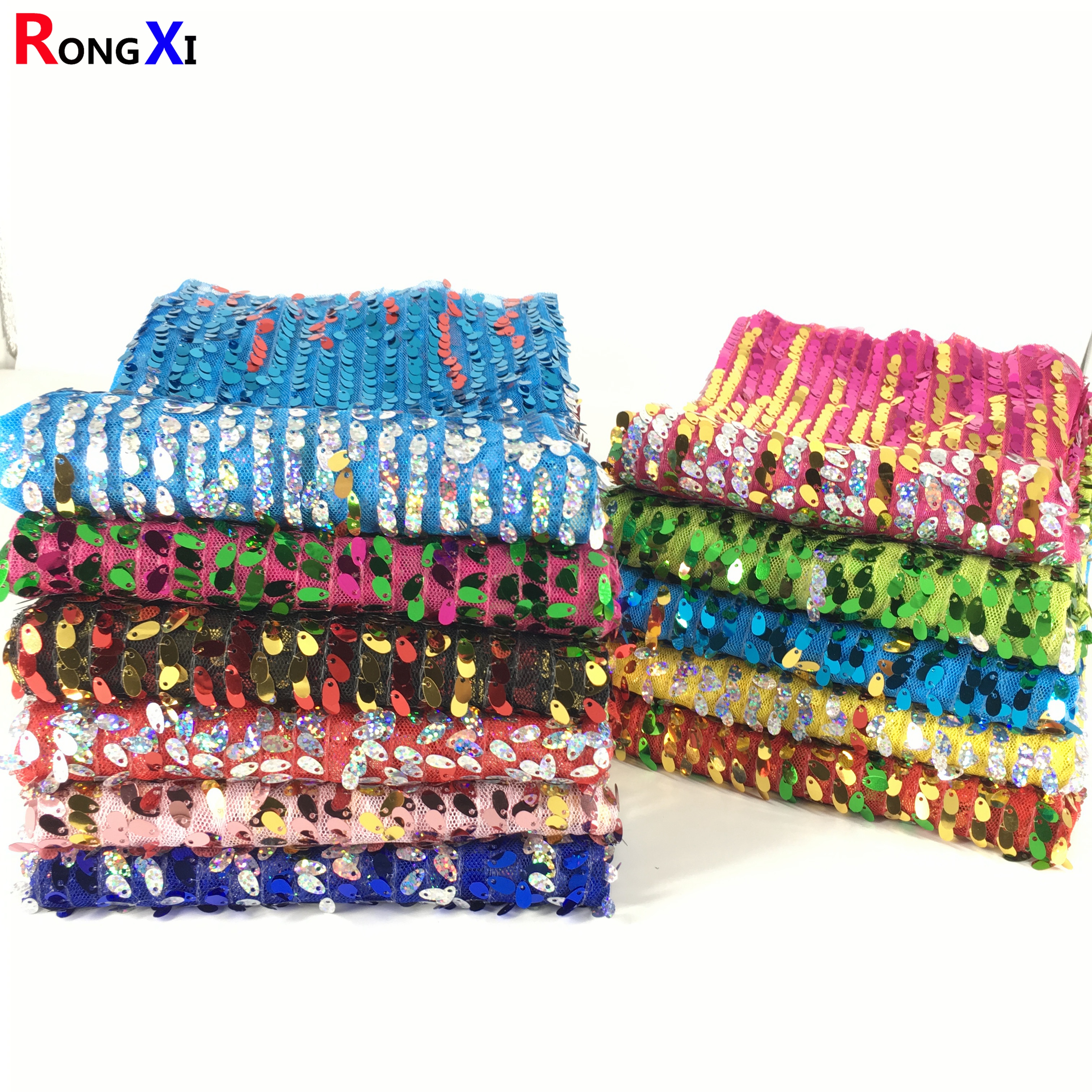 RXF0750 New Gold Multicoloured Tulle Design Sequin Fabric