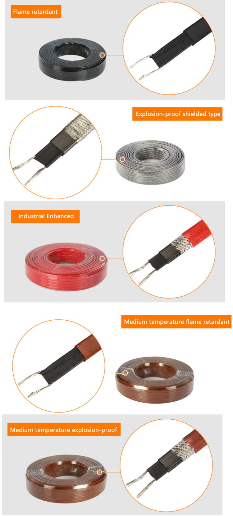 high temperature 105 degree anti-freeze self regulating pipe heating cable 220v