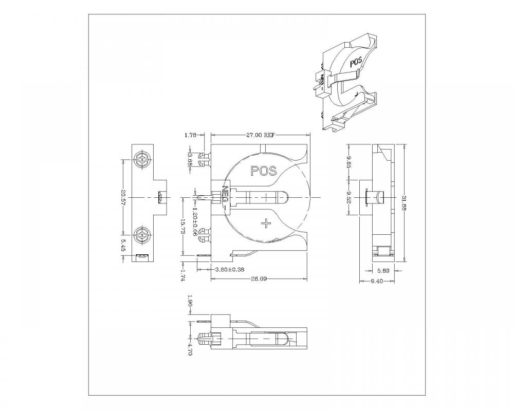 BT-S-SN-B-CR2450-068 Bộ giữ tế bào tiền xu cho CR2450 nhúng 180