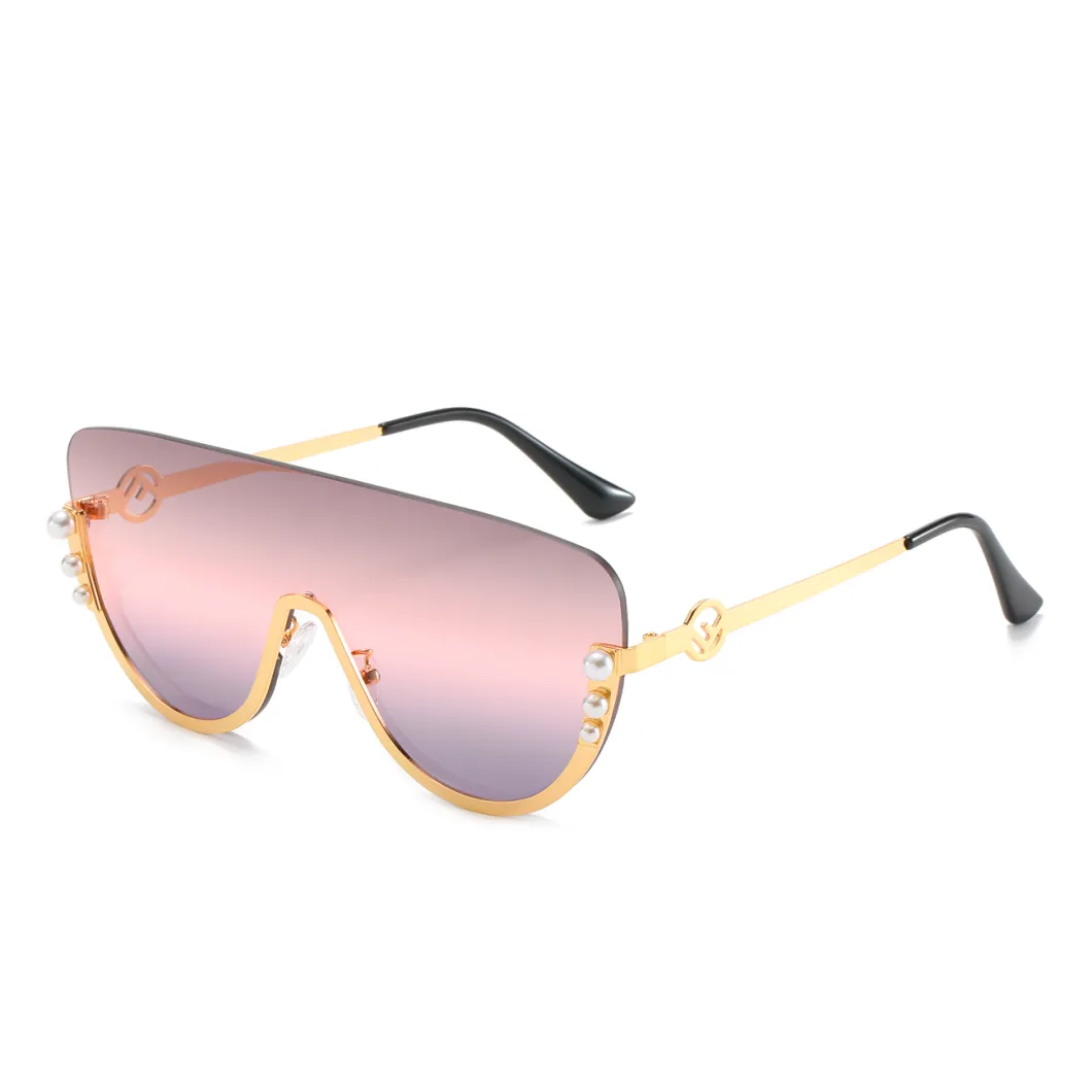 2020 Ready Made Metal Pearl One Piece Oversized Fashion Sunglasses
