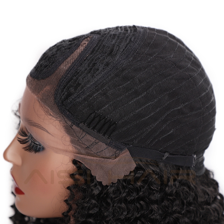 Aisi Hair Cheap Wholesale Shoulder Length Fluffy Black Kinky Curly Side Part Synthetic Hair For Black Women Lace Front Wig