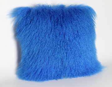 Curly Lamb Skin Fur Pillow in Blue Tone