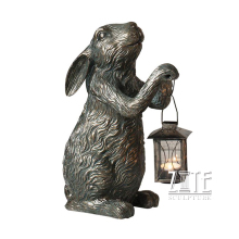 Outdoor garden bronze rabbit lantern lamp sculpture