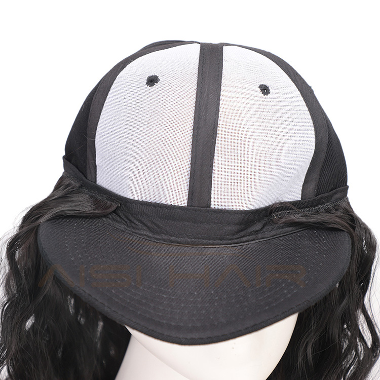 Aisi Hair Baseball Hat with Water Wave Hair Extensions Black Hat with Long Synthetic Hair Extensions for Girls Easy to Wear