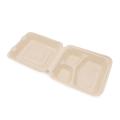 Greaseproof Disposable Microwave Biodegradable Sugarcane Bagasse Pulp Food Container Clamshell Takeaway 3 compartments