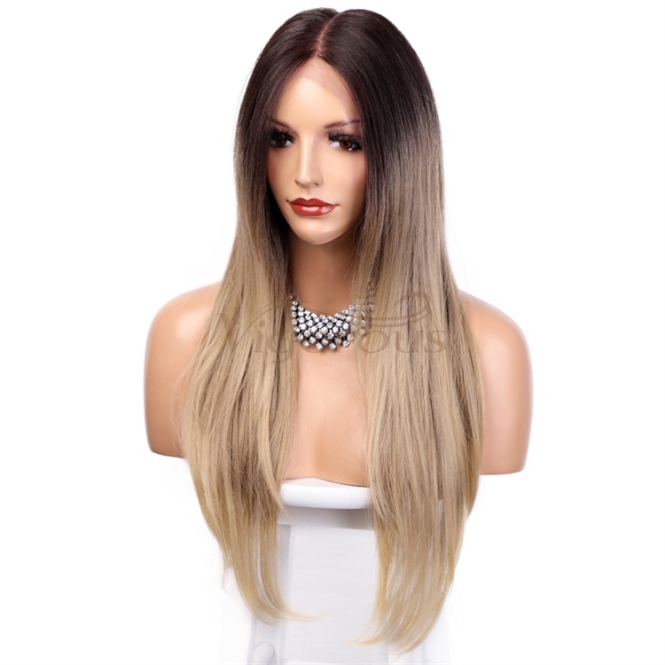 Vigorous Ombre Lace Front Wigs for Women Long Natural Straight Black to Blonde Synthetic Wig with Middle Part Ladies Wigs