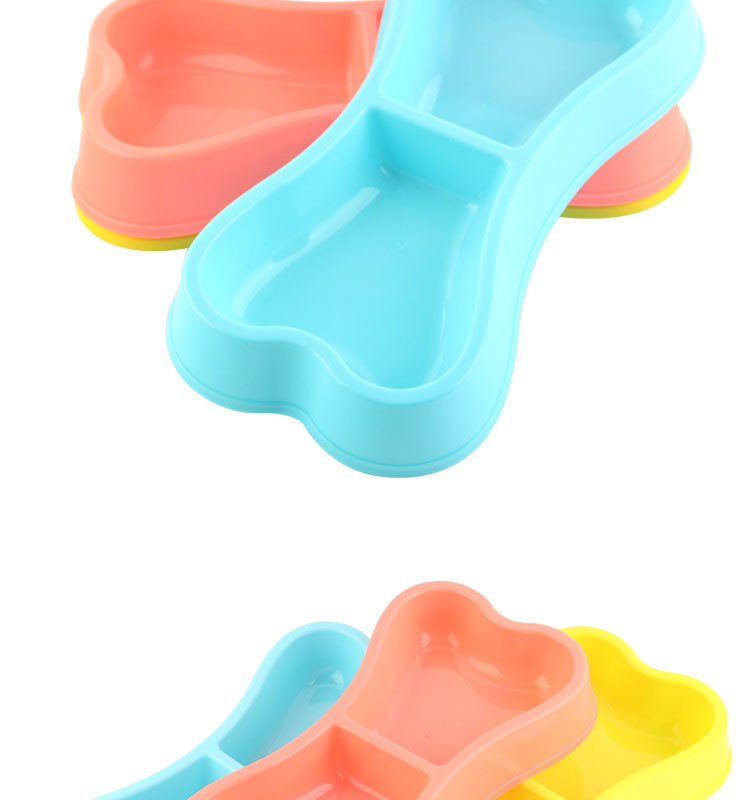 Pet Double Bowl Dog Bowl High Quality Plastic   Bone Shape Dog Double Two-in-one Pet Food Bowl