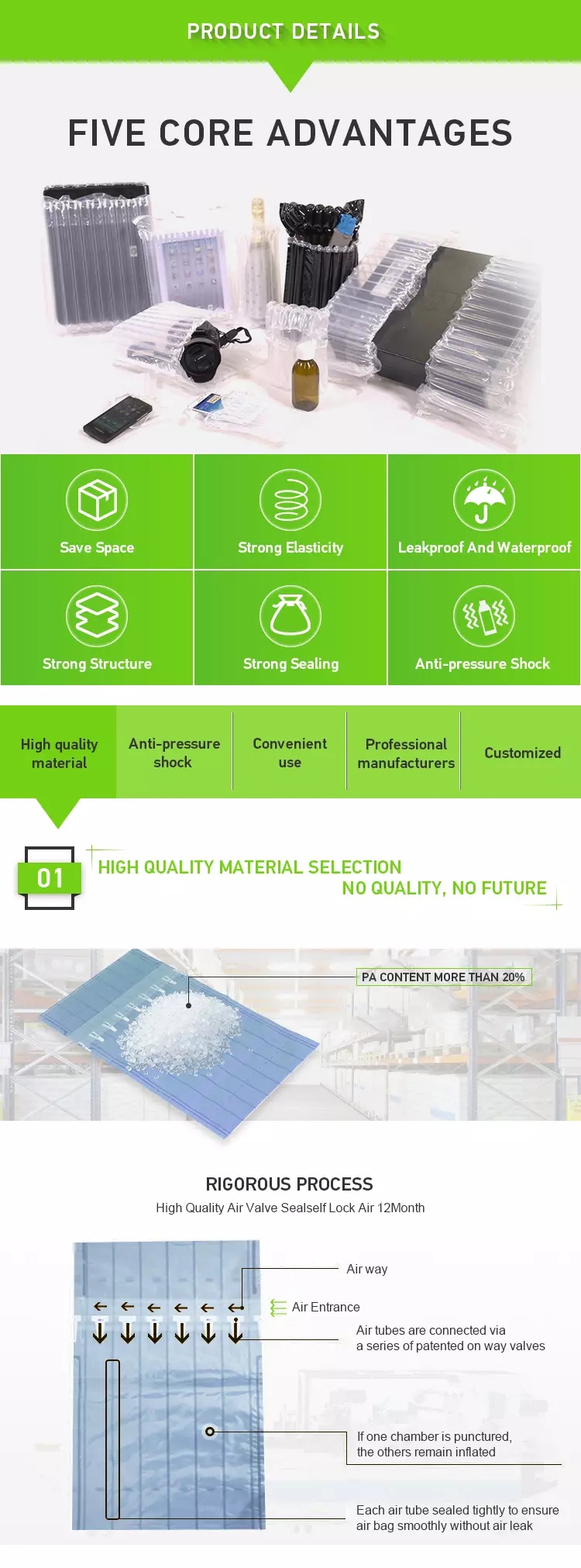 2019 Factory direct Sales Protective PE+PA Material Air Column Packaging Bag For Harddriver