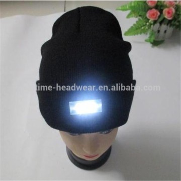 Cheap black custom beanie winter crochet 100% acrylic caps knitted hats with LED Lights