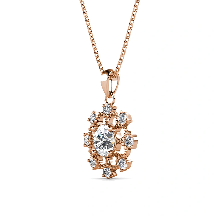 Women Jewelry Vintage Elegant Gold Flower Pendant Necklace