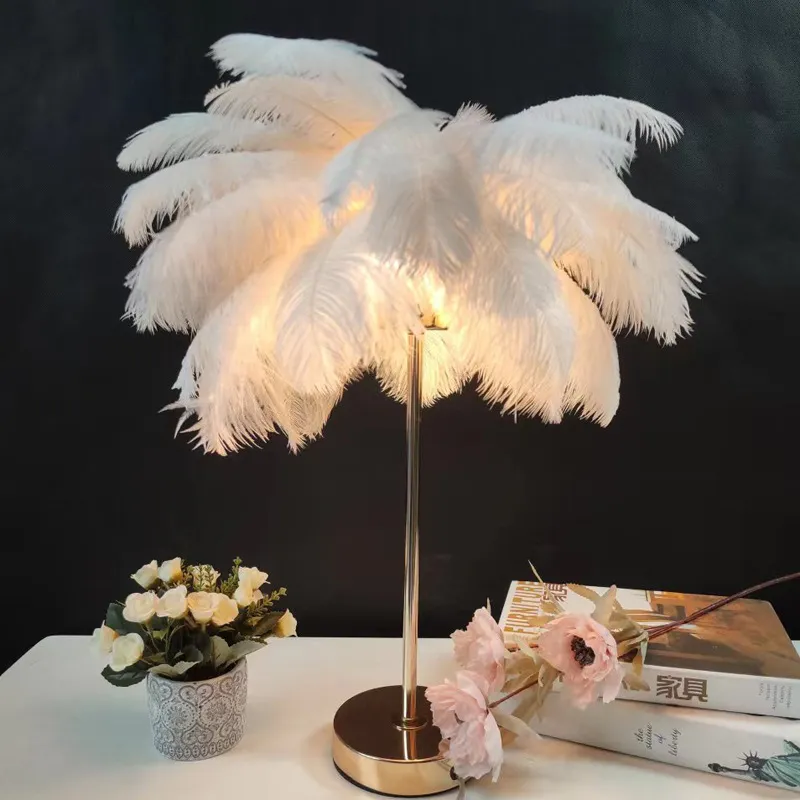 Modern Luxury Ostrich Feather LED Lamp for Elegant Bedrooms