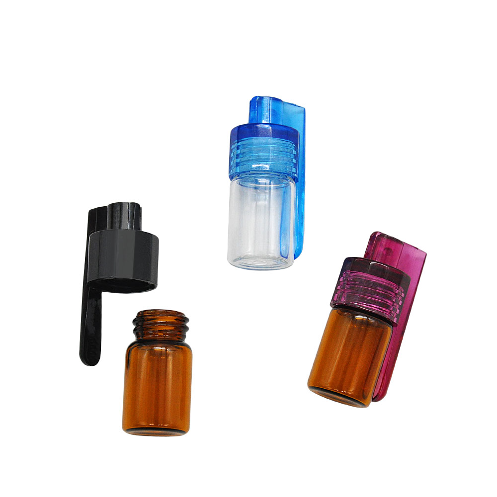 glass pill box with cap sniff snuff spoon amber and clear bottle optional glass and plastic 36mm