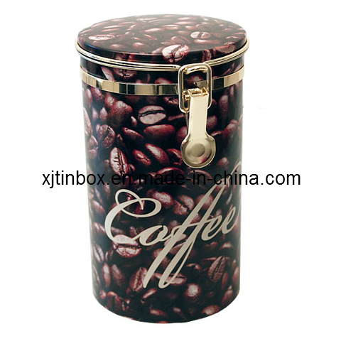 Cylinder Coffee Tin Box, Ea Coffee Tin Boxes with Clip Lid (XJ-003Y)