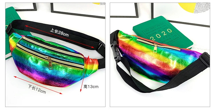 Custom Logo Fashion Women Ladies Waterproof Neon Bum Bags Colorful PU Leather Holographic Fanny Pack Sports Gym Running Waist Bag for Rave