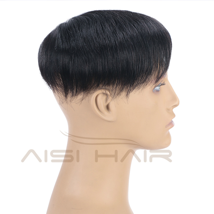 Aisi Hair 100% Human  Hair Men Toupee Human Hair Man Hairpieces Natural Black Machine Made Men Toupee with Clips