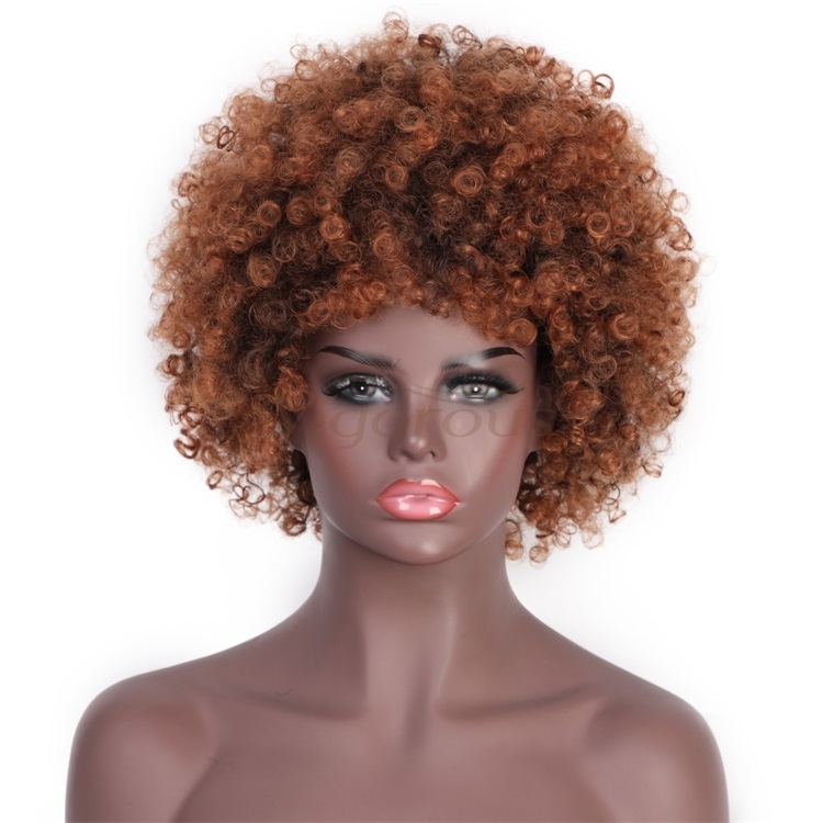 Vigorous Synthetic Afro Kinky Curly Wigs Short Brown Hair Wig Fluffy High Temperature Heat Resistant Fiber Wig for Black Women