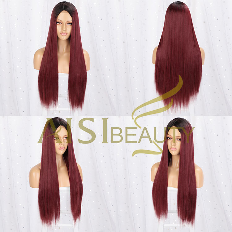 Aisi Beauty 26 Inch Vendor Cheap Multi Color Long Silky Straight Wig Swiss Lace Synthetic Hair For Black Women Lace Front Wig