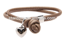 Fashional color stainless steel leather bracelet with heart pendant