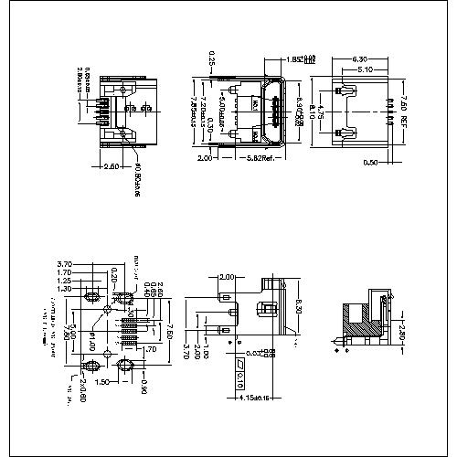 MUFM31 31-MICRO USB 5P B Type Receptacle Connector SMT,CL=4.15mm,Extented Feet2.0mm 