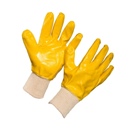 Wholesale Oil-Proof Cotton Liner Yellow Nitrile Fully Coated Work Gloves