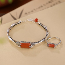 South Red Agate Bamboo Leaf Bracelet Ring