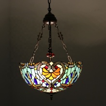Tiffany Style Inverted Ceiling Pendant Light with Stained Glass Bead Decoration