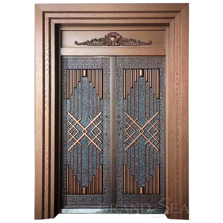 Typical palace style cheap and fine villa security steel double swing doors