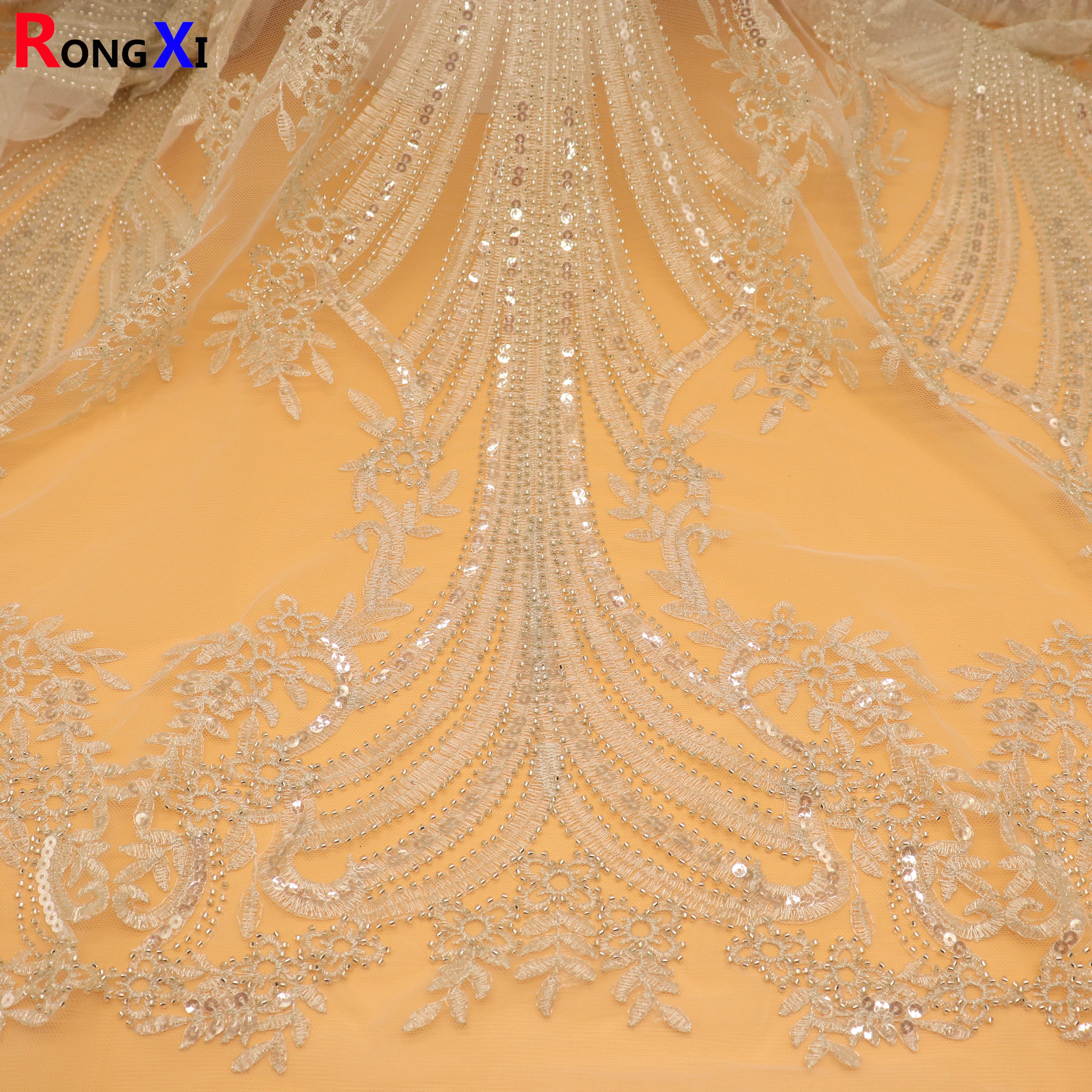 RXF1686 Professional Grid Pattern Beads White Embroidery Fabric With High Quality