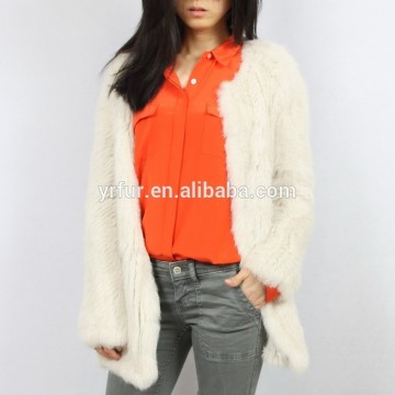 YRFUR Factory YR515 Thick Knit Top Quality Real Rabbit Hand Knit Fur Coat
