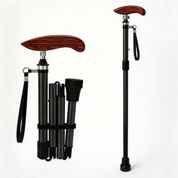 AntiSlip Foldable Carbon Fiber Cane with Wooden Handle