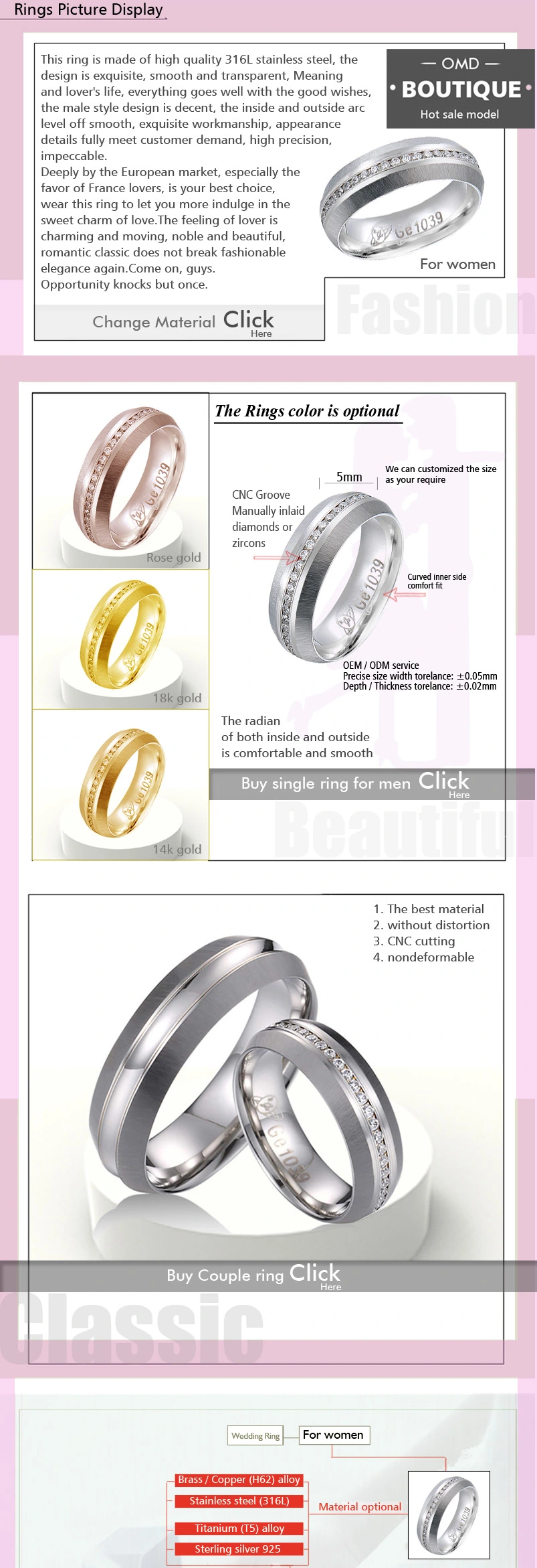 Custom Made Stainless Steel Jewelry Unique Wedding Rings