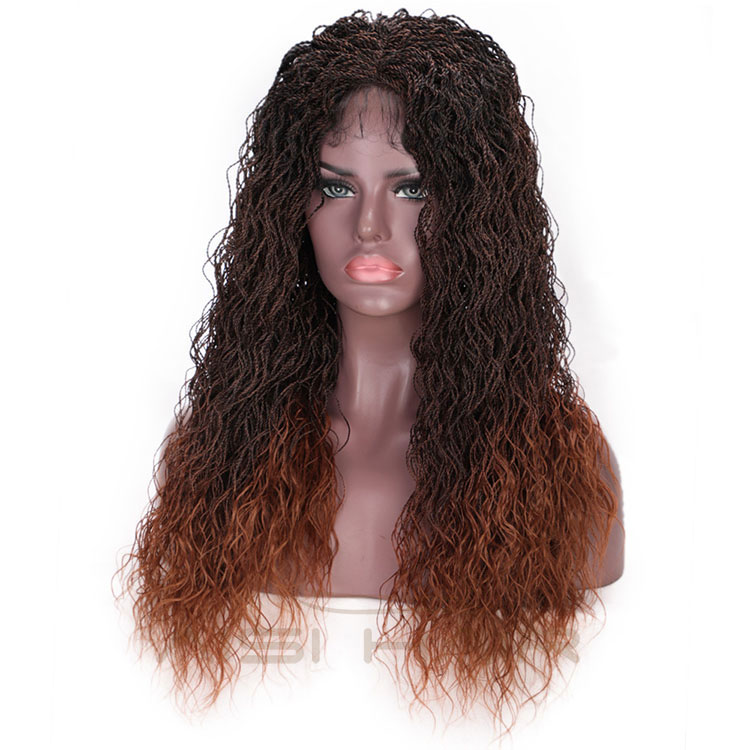 Aisi Hair Synthetic Twist Braided Lace Front Long Wavy Wigs Ombre Brown Senegalese Lace Front Long Braided Wigs For Women