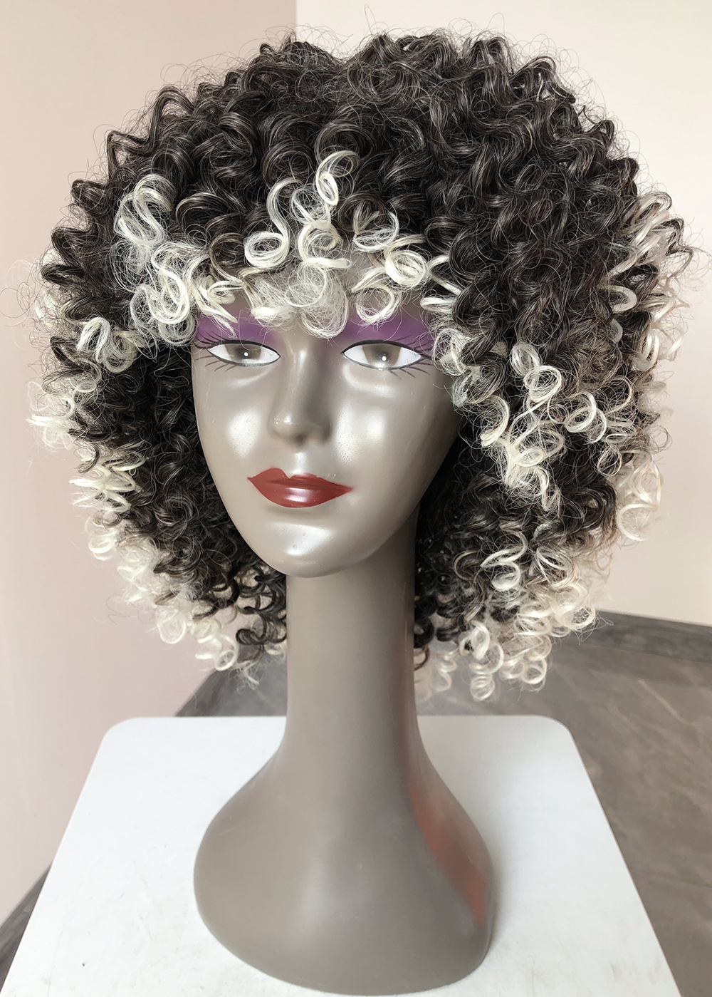 African with bangs for black women wigs synthetic glueless cosplay wig high temperature ombre curly party natural short afro wig