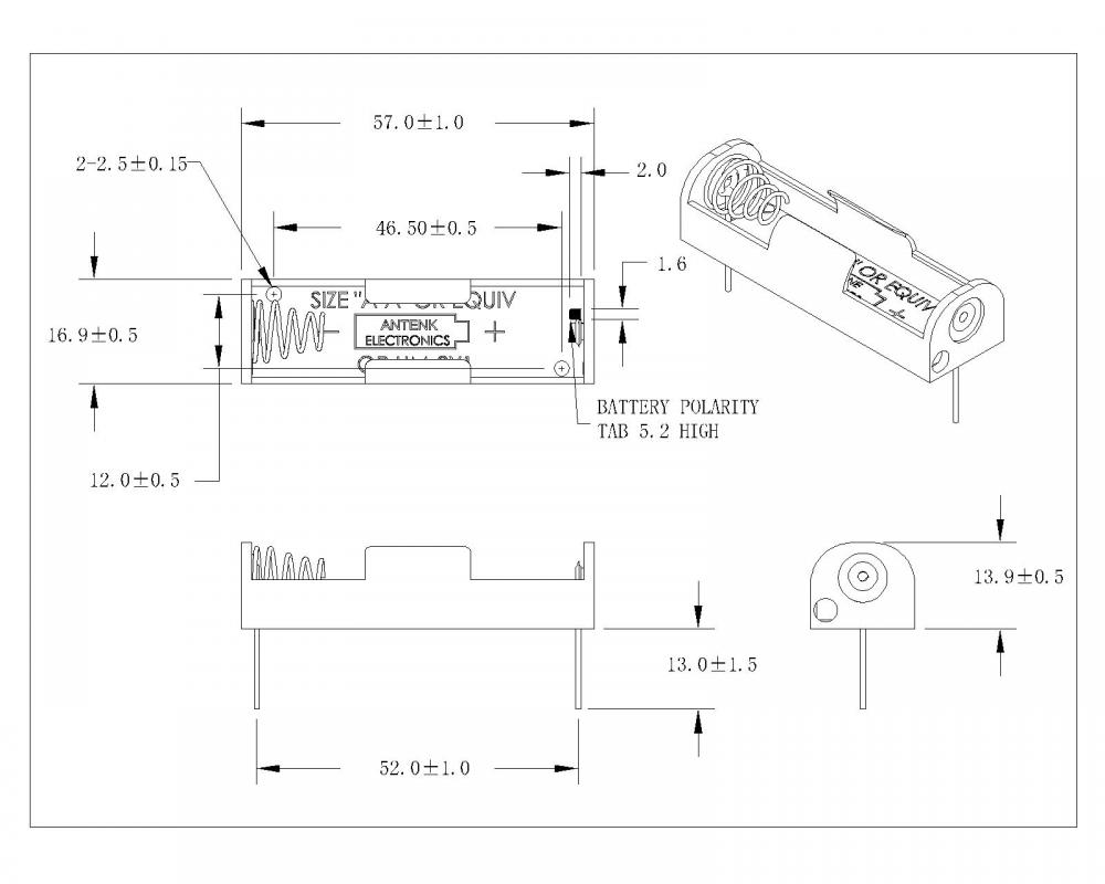 BBA-5-2-BP-462 Doublé des supports de batterie AA Type de trempette