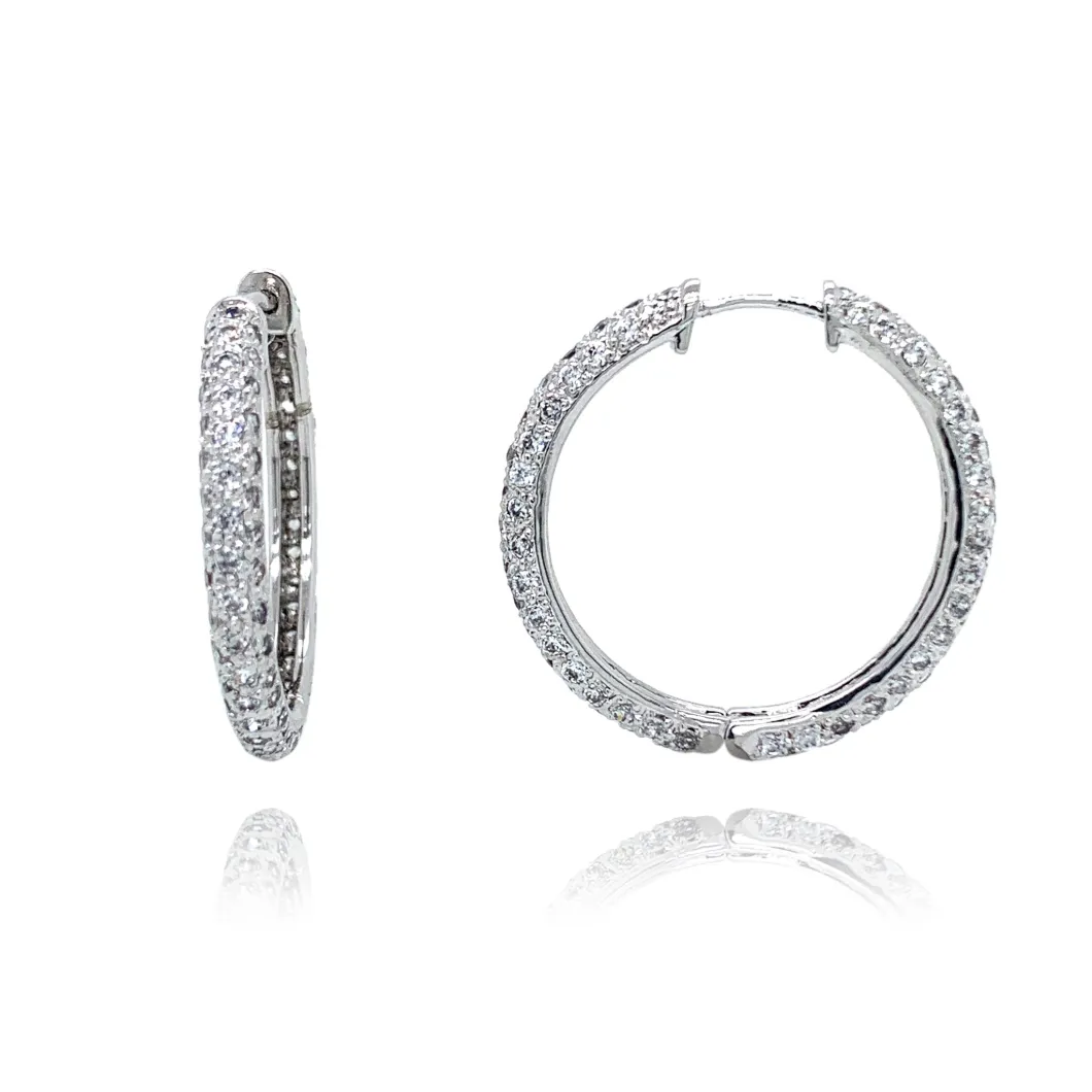 925 Sterling Silver in-out Huggie Hoop Earrings Pave Fashion Jewelry