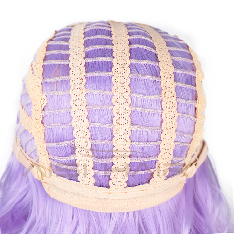 Aisi Hair Wholesale Top Quality Purple Short Bob Wig With Neat Bangs Synthetic Cosplay Short Curly Wave Wigs For Black Women