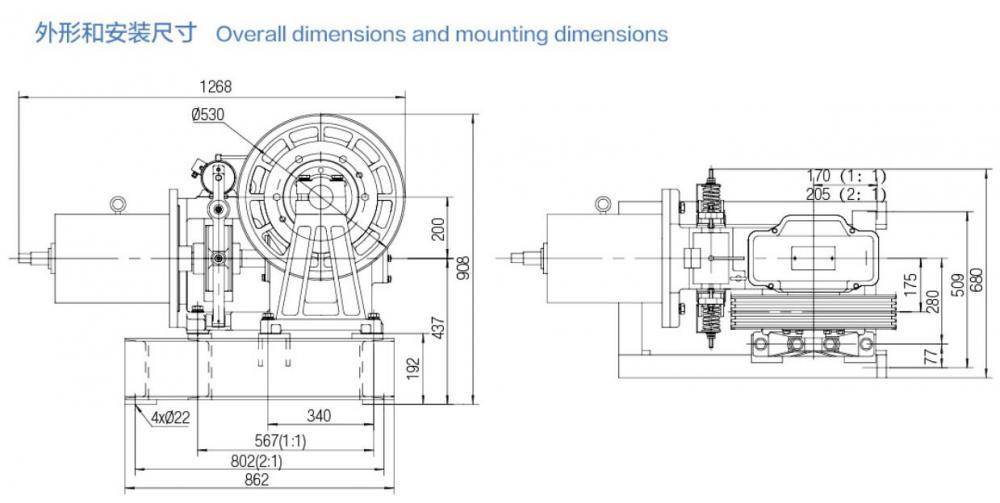 Geared Elevator Traction Machine / Motor , VVVF Drive YJ200