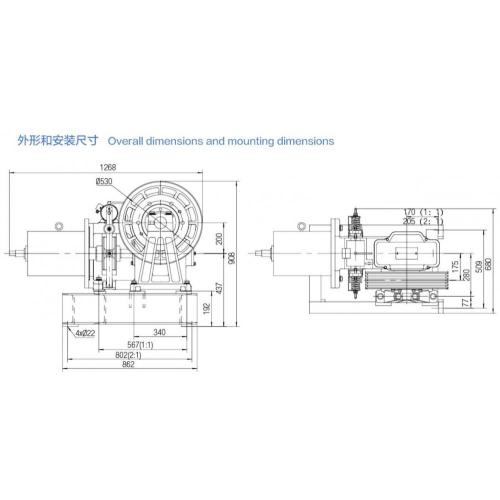 Máquina / motor de tração para elevador com engrenagens, VVVF Drive YJ200