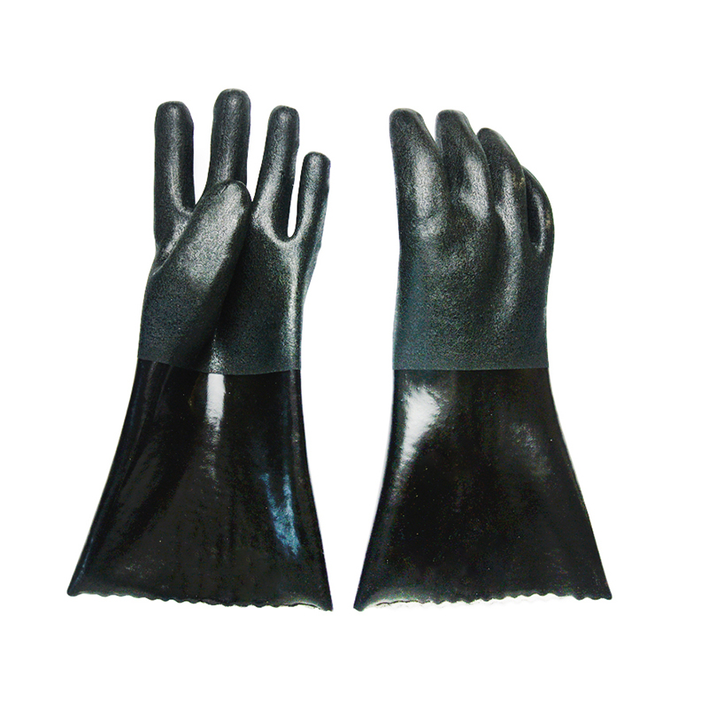 Black PVC Work Glove Gauntlet Length Sandpaper Finish