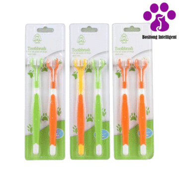 Pet-Friendly Triple-Bristle Toothbrush Design