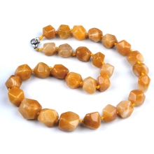 Yellow Jade Irregular Faceted Tumbled Stone Beads Knotted Stone Necklacer
