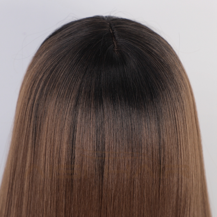 Aisi Hair Top Quality Cheap Long Silky Straight Fiber Wigs High Temperature Synthetic Fiber Wig Ombre Brown Wigs Wiht Bangs