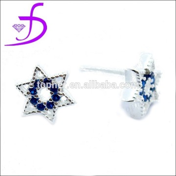 925 sterling silver star of david earring gemstone rhodium plated earring