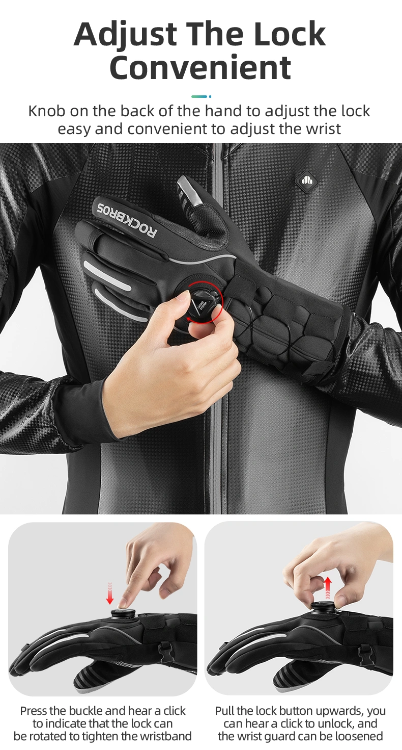 Rockbros Adjusatble Cycling Gloves Reflective Screen Touch Warm MTB Bike Gloves Outdoor Waterproof Motorcycle Bicycle Gloves